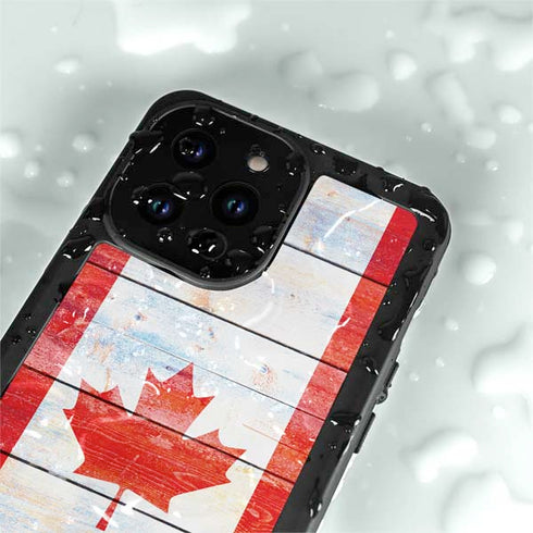 Canada Flag Light Wood iPhone 14 Pro Max Waterproof Case